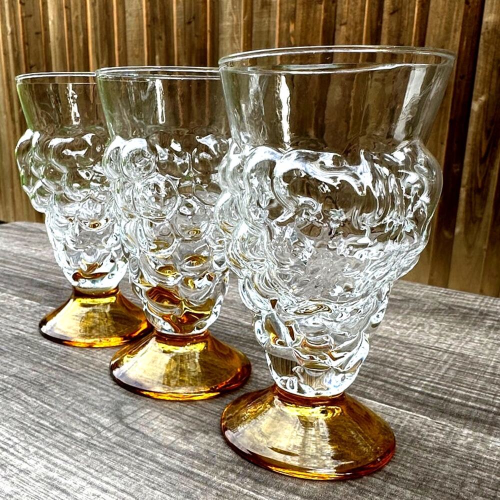Abigail's Portugal Rare Blown Amber Base Grape Iced Tea Footed Tumblers-Set of 3